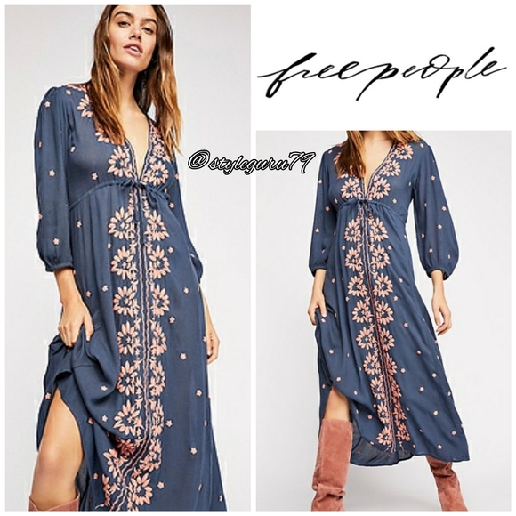NWT, Free People, Embroidered Fable Midi Dress - Picture 3 of 3
